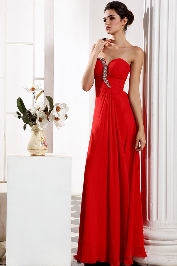 Sexy Red Strapless Full Length Evening Gown - Click Image to Close